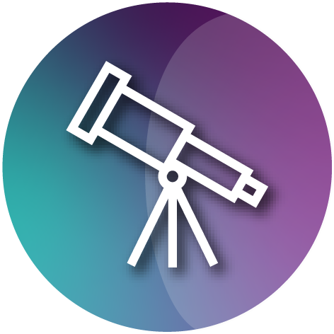 a white outline of an optical telescope